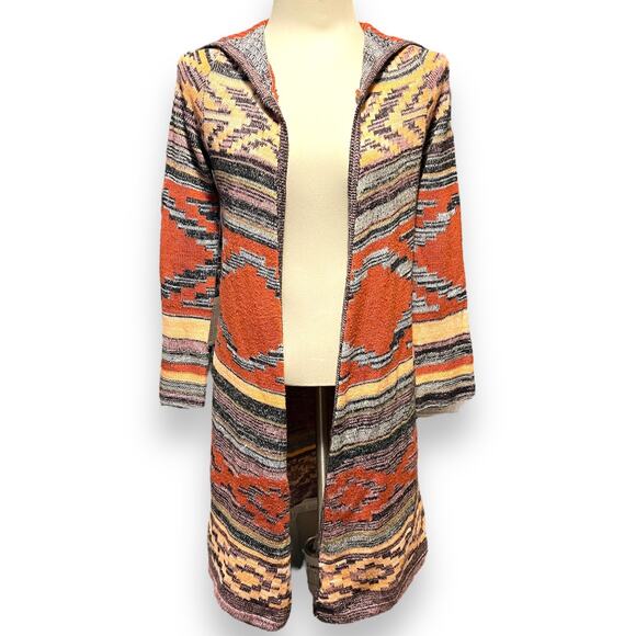 Full Tilt Mid-Length Open Front Hooded Cardigan Multi Color Small - Picture 1 of 7